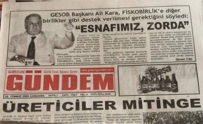 Giresun Gündem Gazetesi 26 Temmuz 2006-Vatoz Balığı Karaya Vurdu GZ45728 - 1