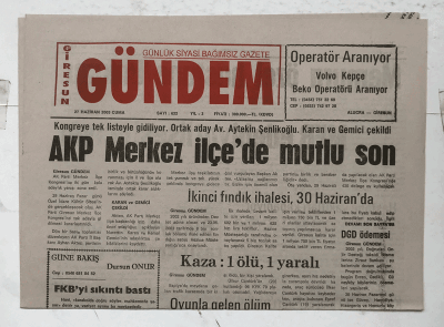 Giresun Gündem Gazetesi 27 Haziran 2003 - AKP Merkez İlce de Mutlu Son GZ5724 - 1