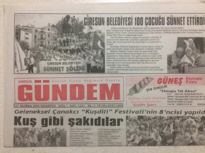 Giresun Gündem Gazetesi 27 Haziran 2005 - Çanakçı Kuş dili,Kuş Gibi Şakıdılar GZ24058 - 1