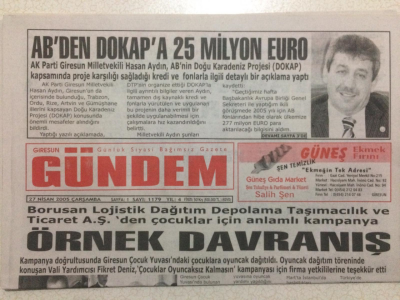 Giresun Gündem Gazetesi 27 Nisan 2005 - ABden Dokapa 25 Milyon Euro GZ23992 - 1