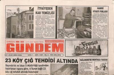 Giresun Gündem Gazetesi 27 Ocak 2006 - 23 Köy Çığ Tehdidi Altında GZ108352 - 1