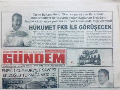 Giresun Gündem Gazetesi 28 Ağustos 2006 - Hükümet FKB İle Görüşecek GZ40860 - 1