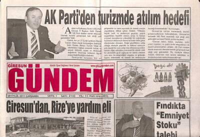 Giresun Gündem Gazetesi 28 Eylül 2011 - Giresundan Rizeye Yardım Eli GZ108280 - 1