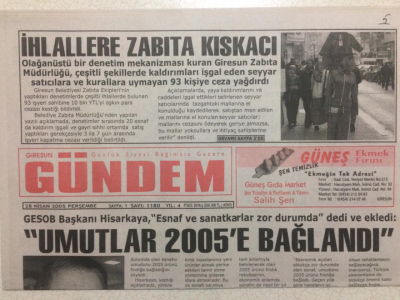 Giresun Gündem Gazetesi 28 Nisan 2005 - İhlallere Zabıta Kıskacı GZ23989 - 1