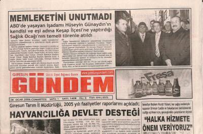 Giresun Gündem Gazetesi 28 Ocak 2006 - Hayvancılığa Devlet Desteği GZ108353 - 1