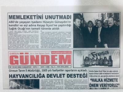 Giresun Gündem Gazetesi 28 Ocak 2006 - Hüseyin Günaydın Memleketini Unutmadı GZ41650 - 1