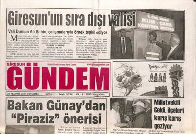 Giresun Gündem Gazetesi 28 Temmuz 2011 - Giresunun Sıra Dışı Valisi GZ108078 - 1