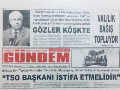 Giresun Gündem Gazetesi 29 Ağustos 2006 - TSO Başkanı İstifa Etmelidir GZ40859 - 1