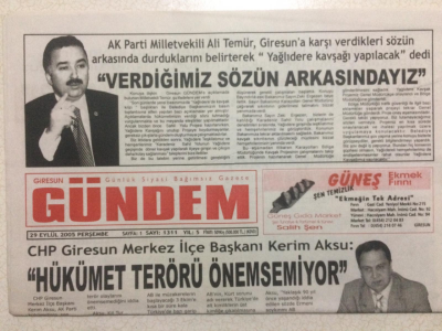 Giresun Gündem Gazetesi 29 Eylül 2005 - ChpHükümet Terörü Önemsemiyor GZ23963 - 1