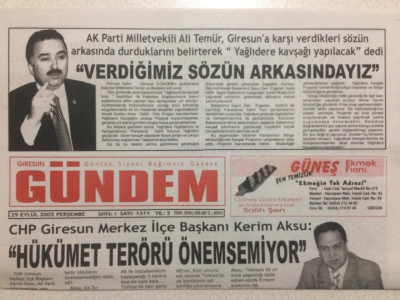 Giresun Gündem Gazetesi 29 Eylül 2005 - Hükümet Terörü Önemsemiyor GZ24040 - 1