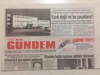 Giresun Gündem Gazetesi 29 Temmuz 2005 - Giresunda 8 Okul Müdürü Beklemede GZ24088 - 1