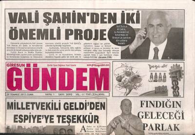 Giresun Gündem Gazetesi 29 Temmuz 2011 - Vali Şahinden 2 Önemli Proje GZ108079 - 1