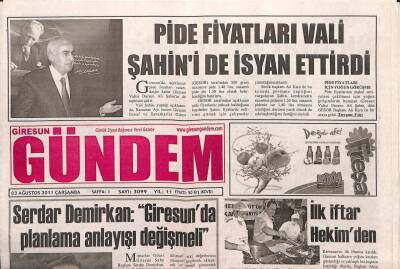 Giresun Gündem Gazetesi 3 Ağustos 2011 - Serdar Demirkan Giresunda Planlama Anlayışı Değişmeli GZ108090 - 1