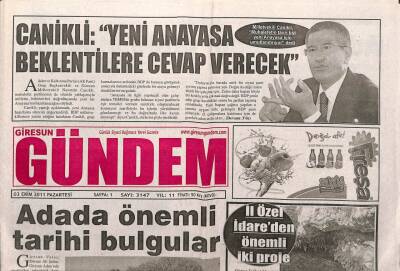 Giresun Gündem Gazetesi 3 Ekim 2011 - Adada Önemli Tarihi Bulgular GZ108359 - 1