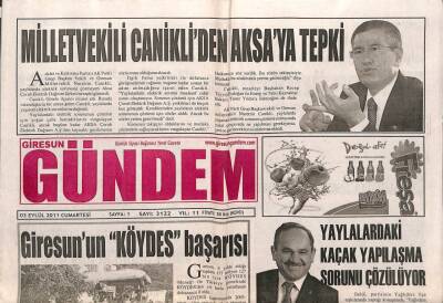 Giresun Gündem Gazetesi 3 Eylül 2011 - Milletvekili Canikliden Aksuya Tepki GZ108363 - 1