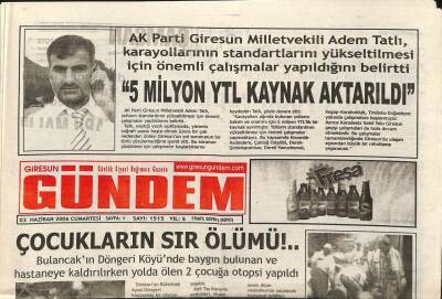 Giresun Gündem Gazetesi 3 Haziran 2006 - Bulancaklı Çocukların Sır Ölümü GZ97230 - 1