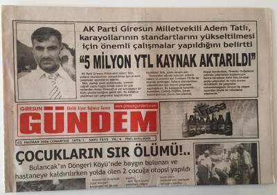 Giresun Gündem Gazetesi 3 Haziran 2006 - Bulancakta 2 Çocuğun Sır Ölümü GZ28812 - 1