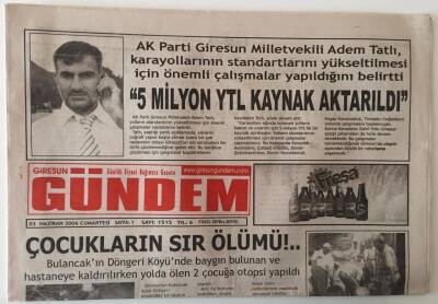 Giresun Gündem Gazetesi 3 Haziran 2006 - Bulancakta 2 Çocuğun Sır Ölümü GZ28813 - 1