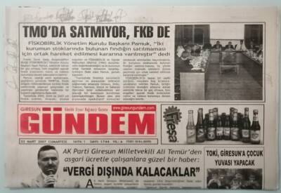 Giresun Gündem Gazetesi 3 Mart 2007 Fındık Üreticilerine Sigorta Uyarısı -GZ37328 - 1