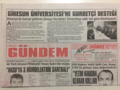 Giresun Gündem Gazetesi 3 Mayıs 2005 - Aksuya 3 Hidro Elektrik Santralı GZ23998 - 1