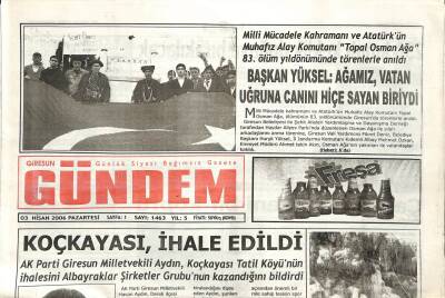 Giresun Gündem Gazetesi 3 Nisan 2006 - Koçkayası İhale Edildi GZ108795 - 1