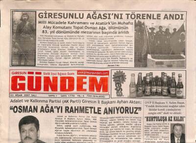 Giresun Gündem Gazetesi 3 Nisan 2007 - Giresunlu Osman Ağasını Törenle Andı GZ96153 - 1