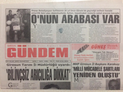 Giresun Gündem Gazetesi 3 Ocak 2005 - Bilinçsiz Arıcılığa Dikkat GZ23959 - 1