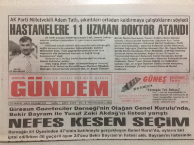 Giresun Gündem Gazetesi 30 Mayıs 2005 - Nefes Kesen Seçim GZ24008 - 1