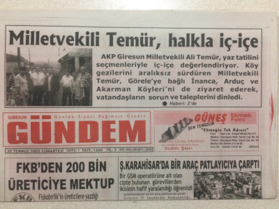 Giresun Gündem Gazetesi 30 Temmuz 2005 - Milletvekili Temür Halkla İç İçe GZ24090 - 1