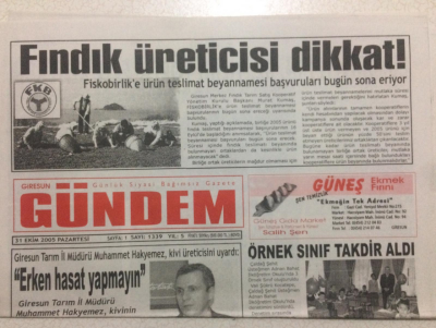 Giresun Gündem Gazetesi 31 Ekim 2005 - Fındık Üreticisi Dikkat GZ24115 - 1