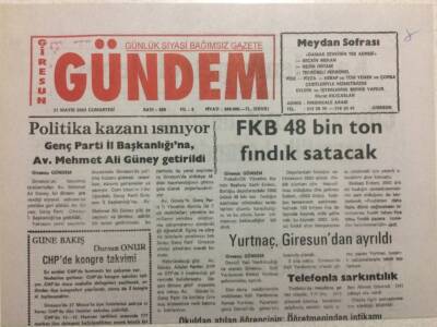 Giresun Gündem Gazetesi 31 Mayıs 2003 - FKB 48 Bin Ton Fındık Satacak GZ38414 - 1