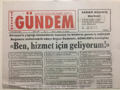 Giresun Gündem Gazetesi 4 Ekim 2002 - Ergun ÖzdemirBen Hizmet İçin Geleceğim GZ23977 - 1