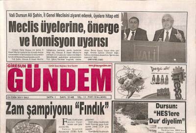 Giresun Gündem Gazetesi 4 Ekim 2011 - Zam Şampiyonu Fındık GZ108272 - 1