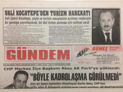 Giresun Gündem Gazetesi 4 Haziran 2005 - Başkan AksuBöyle Kadrolaşma Görülmedi GZ23973 - 1