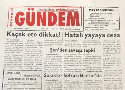 Giresun Gündem Gazetesi 4 Nisan 2003-Kaçak Ete Dikkat GZ30863 - 1
