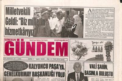 Giresun Gündem Gazetesi 5 Ağustos 2011 - Kalyoncu Paşaya Genelkurmay Başkanlığı Yolu GZ108088 - 1