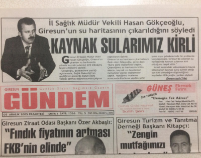 Giresun Gündem Gazetesi 5 Aralık 2005 - Fındık Fiyatının Artması FKBnin Elinde GZ24020 - 1