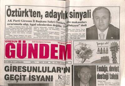 Giresun Gündem Gazetesi 5 Ekim 2011 - Sabri Öztürkten Adaylık Sinyali GZ108271 - 1