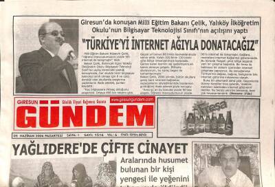Giresun Gündem Gazetesi 5 Haziran 2006 - Yağlıderede Çifte Cinayet GZ108270 - 1