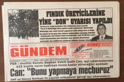 Giresun Gündem Gazetesi 5 Nisan 2005 - FKB Yönetim Kurulu İşçi Çıkarmalarının Devam Edeceğini Açıkladı GZ6757 - 2