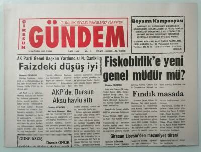 Giresun Gündem Gazetesi 6 Haziran 2003 Erdoğan Sis Bulutları Dağıldı -GZ33323 - 1
