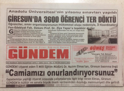 Giresun Gündem Gazetesi 6 Haziran 2005 - Giresunda 3600 Öğrenci Ter Döktü GZ24003 - 1