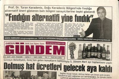 Giresun Gündem Gazetesi 6 Mart 2008 - Fındığın Alternatifi Yine Fındık GZ101572 - 2