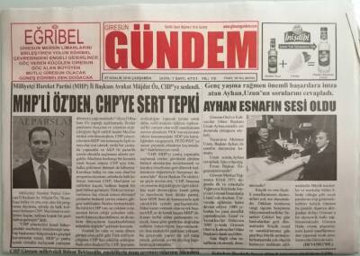 Giresun Gündem Gazetesi 7 Aralık 2016 MHPli Özden CHPye Sert Tepki -GZ44270 - 1