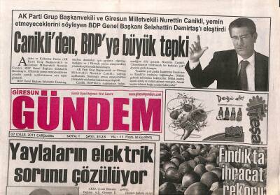 Giresun Gündem Gazetesi 7 Eylül 2011 - Yaylaların Elektrik Sorunu Çözülüyor GZ108361 - 1