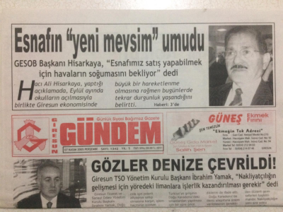 Giresun Gündem Gazetesi 7 Kasım 2005 - Gözler Denize Çevrildi GZ24027 - 1