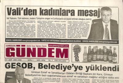 Giresun Gündem Gazetesi 7 Mart 2008 - Validen Kadınlara Mesaj GZ101571 - 1