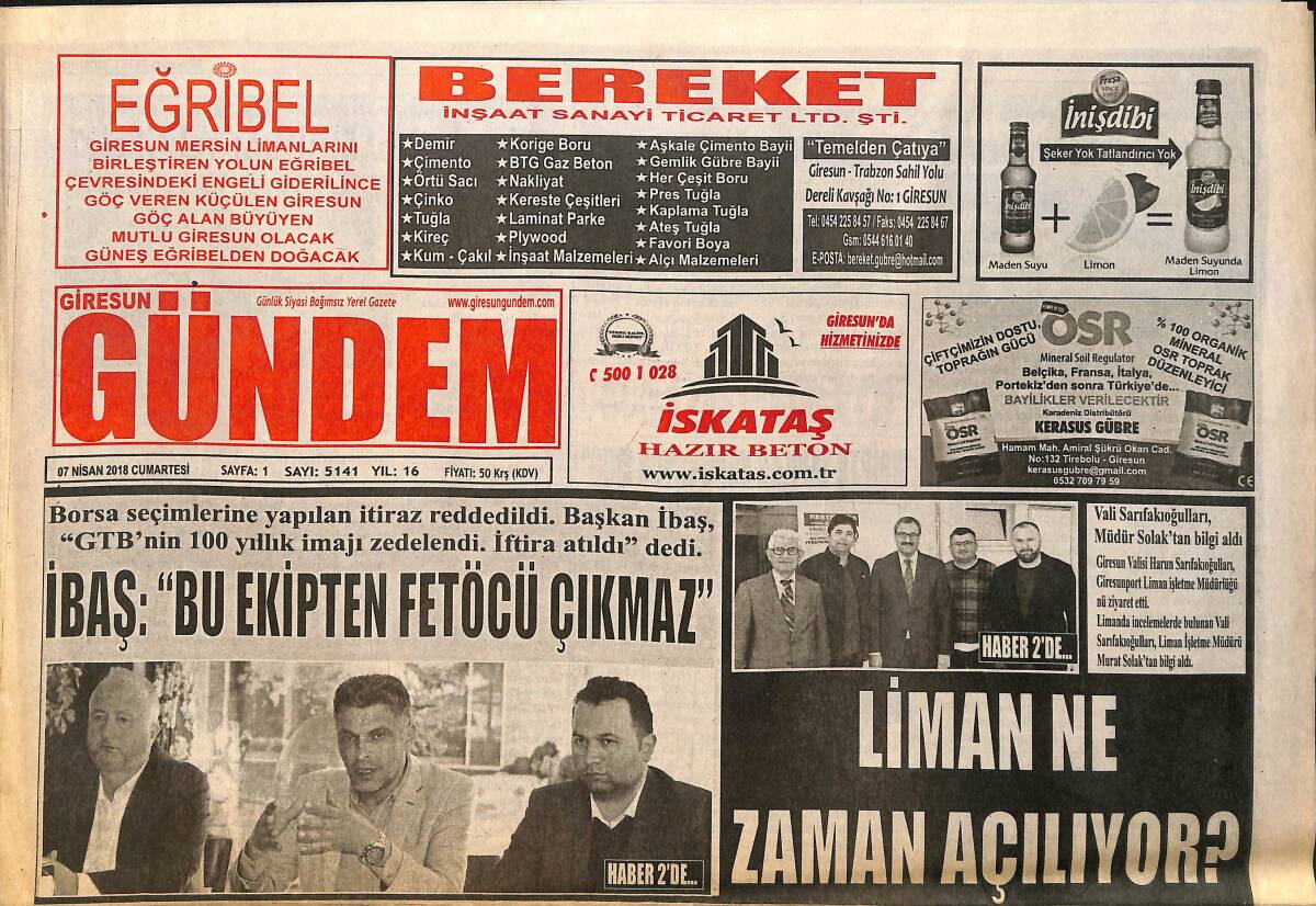 Giresun Gündem Gazetesi 7 Nisan 2018 - Tirebolu Belediye Başkanı Abdullah Karabıçak, Spor Sevgisi Övgüye Değer - Giresunspor Rövanşı Almanın Peşinde GZ154317 - 1