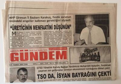Giresun Gündem Gazetesi 7 Temmuz 2006 - Fiskobirlik Görevini Yapmıyor Hükümet Devreye Girmeli GZ10989 - 1