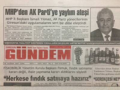 Giresun Gündem Gazetesi 8 Haziran 2007 - Fiskobirlik Herkese Fındık Satmaya Hazırız GZ34720 - 1